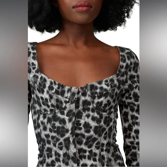 Miaou Dree Leopard Print Corset Bustier Denim Mini Dress XS - Picture 7 of 11